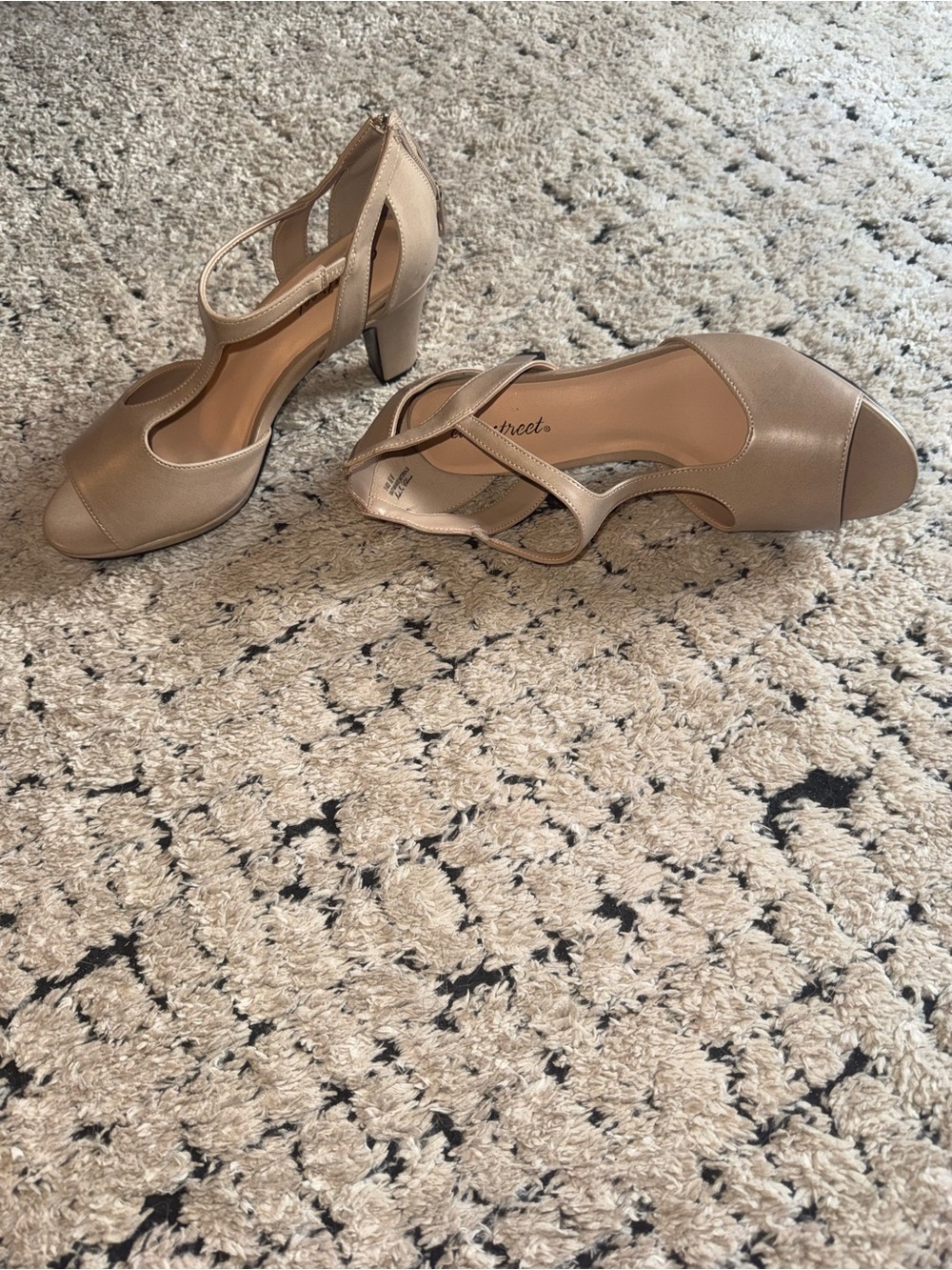 easy street Metallic Taupe Peep-Toe Strappy Heels